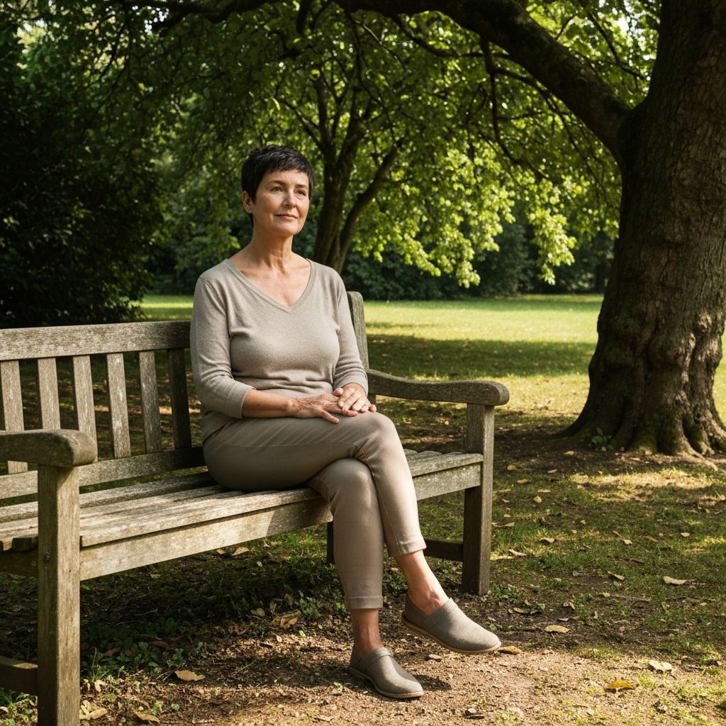 Person sitting on bench in nature, contemplative and thoughtful